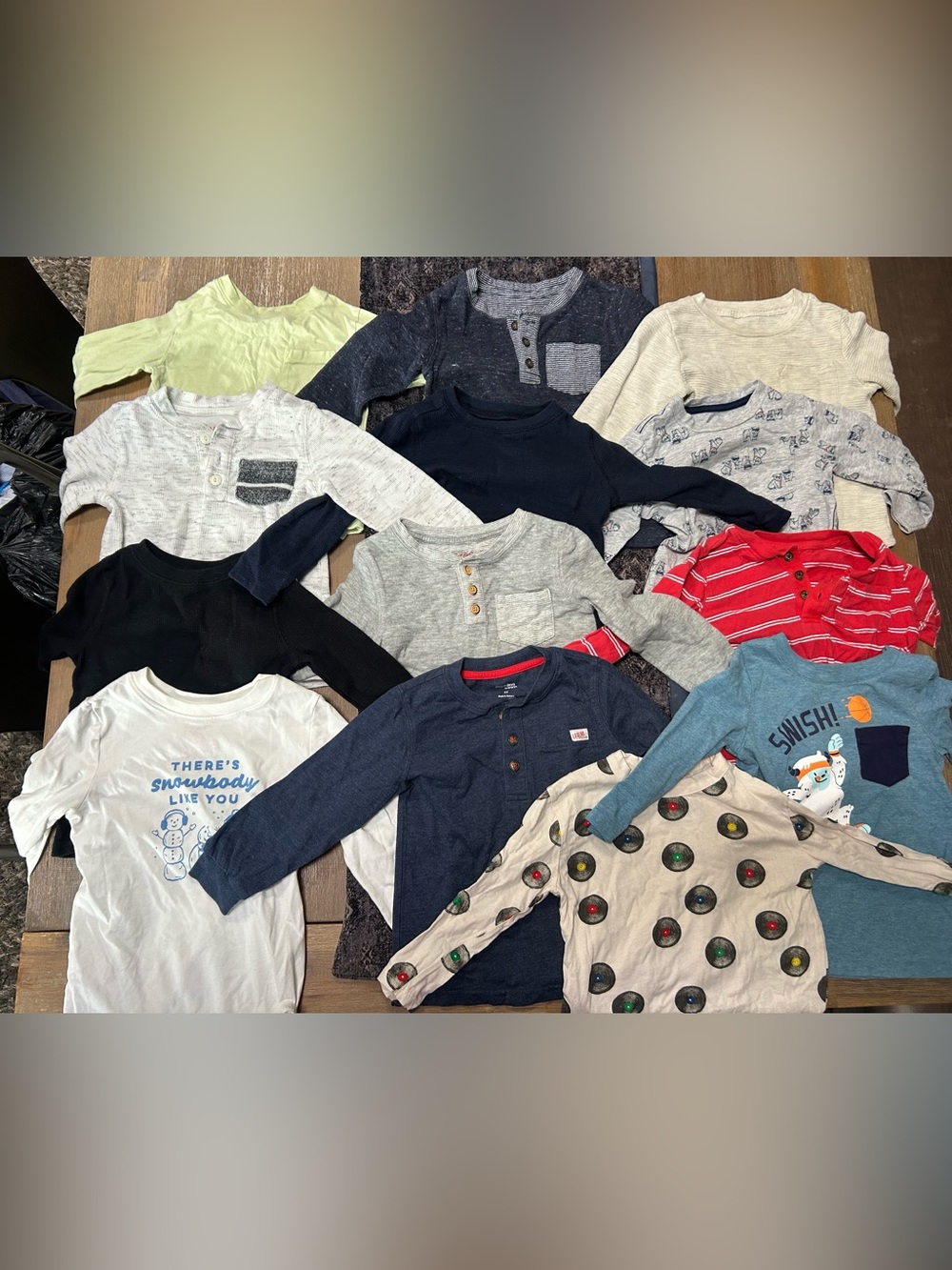 2T Long sleeve Bundle - Mixed Boys Long-Sleeve Henley Shirt - Navy/Grey/Black